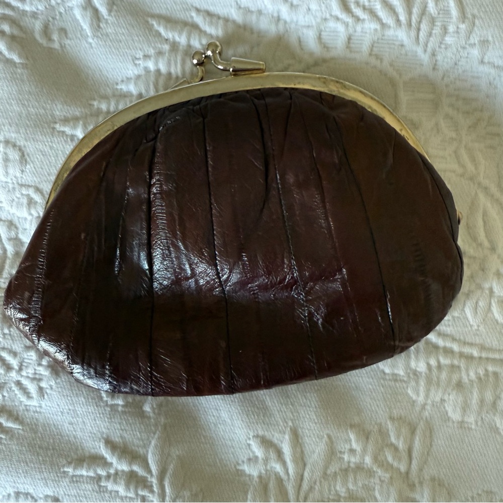 Vintage Leather by the Sea Real Eel Skin Classic Brown Clutch